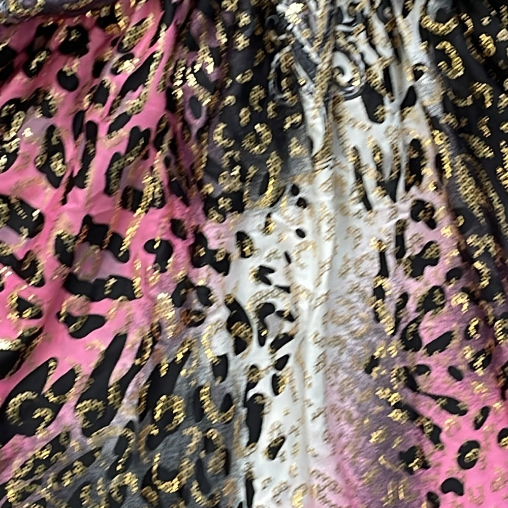 NWOT Pink/Gold Leopard Metallic DeepV Print Racer-Back Basque Waist Maxi Dress-S - Picture 7 of 8